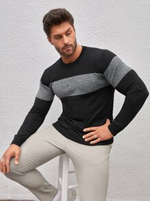 Manfinity Homme 男士雙色套頭毛衣 - 黑色 - 查看 4