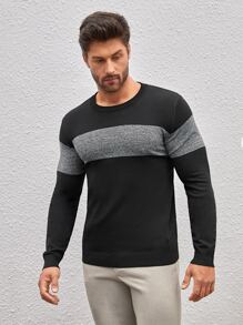 Manfinity Homme 男士雙色套頭毛衣 - 黑色 - 查看 5