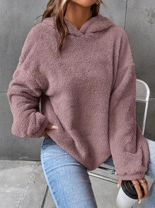 SHEIN EZwear Drop Shoulder Flannel Hoodie - Dusty Purple - View 4