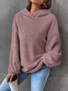 SHEIN EZwear Drop Shoulder Flannel Hoodie - Dusty Purple - View 5