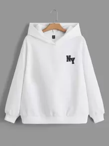 SHEIN EZwear Plus Size Letter Graphic Drop Shoulder Sweatshirt - White - View 1