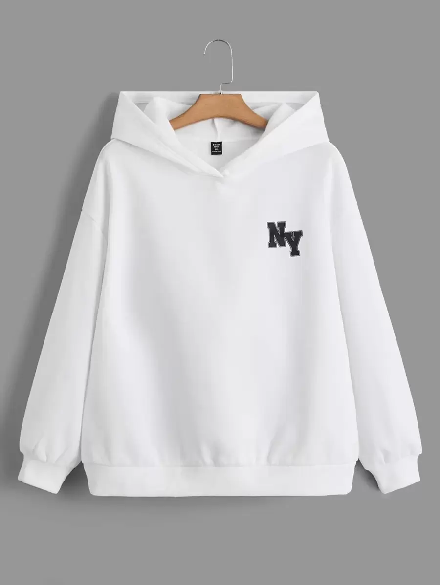 SHEIN EZwear Plus Size Letter Graphic Drop Shoulder Sweatshirt - White - View 1