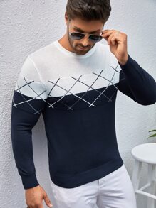 Manfinity Homme Men Argyle Pattern Colourblock Jumper