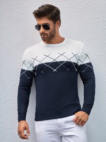 Manfinity Homme Men Argyle Pattern Colourblock Jumper