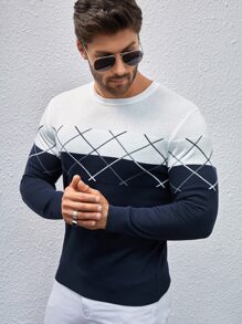 Manfinity Homme Men Argyle Pattern Colourblock Jumper