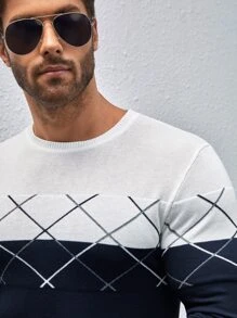 Manfinity Homme Men Argyle Pattern Colourblock Jumper