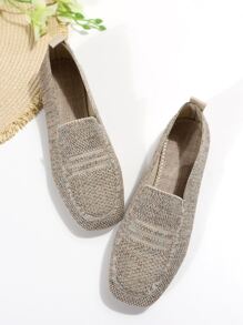 女士多顏色針織一腳蹬優雅平底鞋適用於休閒 - 卡其色 - 查看 6