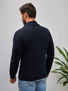 Manfinity Homme Men Solid Button Up Cardigan - Navy Blue - View 2