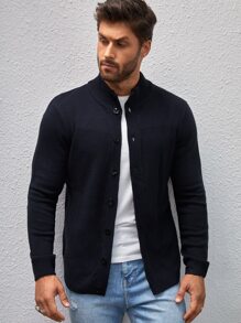 Manfinity Homme Men Solid Button Up Cardigan - Navy Blue - View 1