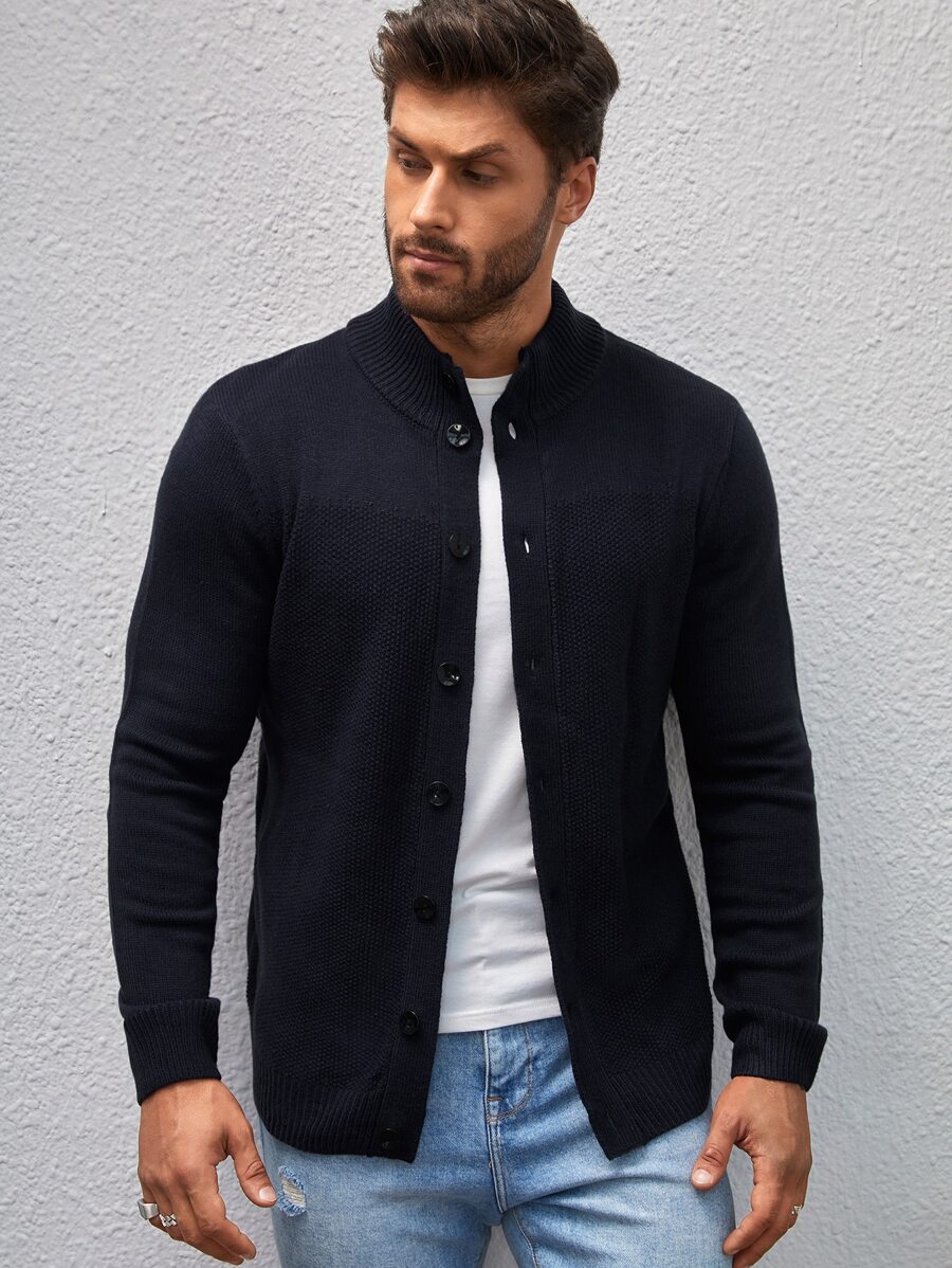 Manfinity Homme Men Solid Button Up Cardigan - Navy Blue - View 1