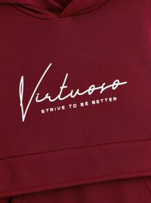 SHEIN 男孩標語圖案袋鼠口袋連帽衫