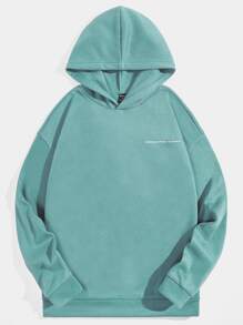 Manfinity VCAY Áo hoodie in khẩu hiệu và hoạt hình dáng rộng rãi cho nam - Màu xanh bạc hà - Xem 2