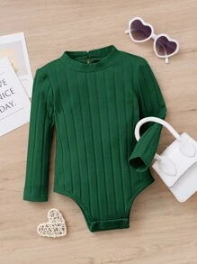 SHEIN Leap Crew Baby Girl Mock Neck Keyhole Back Bodysuit - Dark Green - View 1