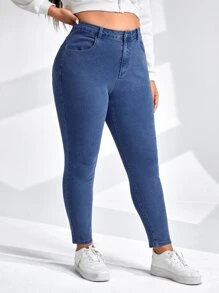 SHEIN Essnce Jeans ajustados - Azul lavado medio - Ver 1