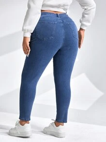 SHEIN Essnce Jeans ajustados - Azul lavado medio - Ver 2