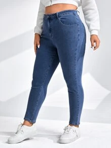 SHEIN Essnce Jeans ajustados - Azul lavado medio - Ver 4