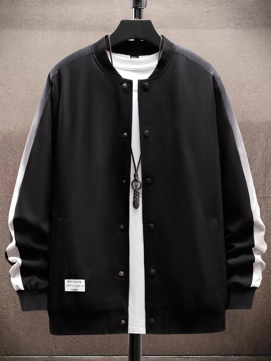 Manfinity Lỏng lẻo phù hợp Nam Thư được vá Tương phản Đường may bên Áo khoác bomber Không có Áo thun - màu đen - Xem 1