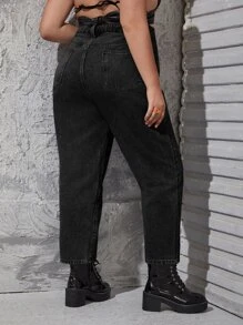 SHEIN ICON Plus High Waist Mom Fit Jeans - Black - View 2