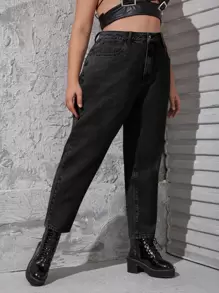 SHEIN ICON Plus High Waist Mom Fit Jeans - Black - View 3