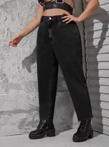 SHEIN ICON Plus High Waist Mom Fit Jeans - Black - View 4