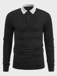 Manfinity Men Contrast Collar Polo Shirt - Black - View 3