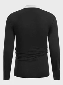 Manfinity Men Contrast Collar Polo Shirt - Black - View 2