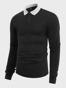 Manfinity Men Contrast Collar Polo Shirt - Black - View 1