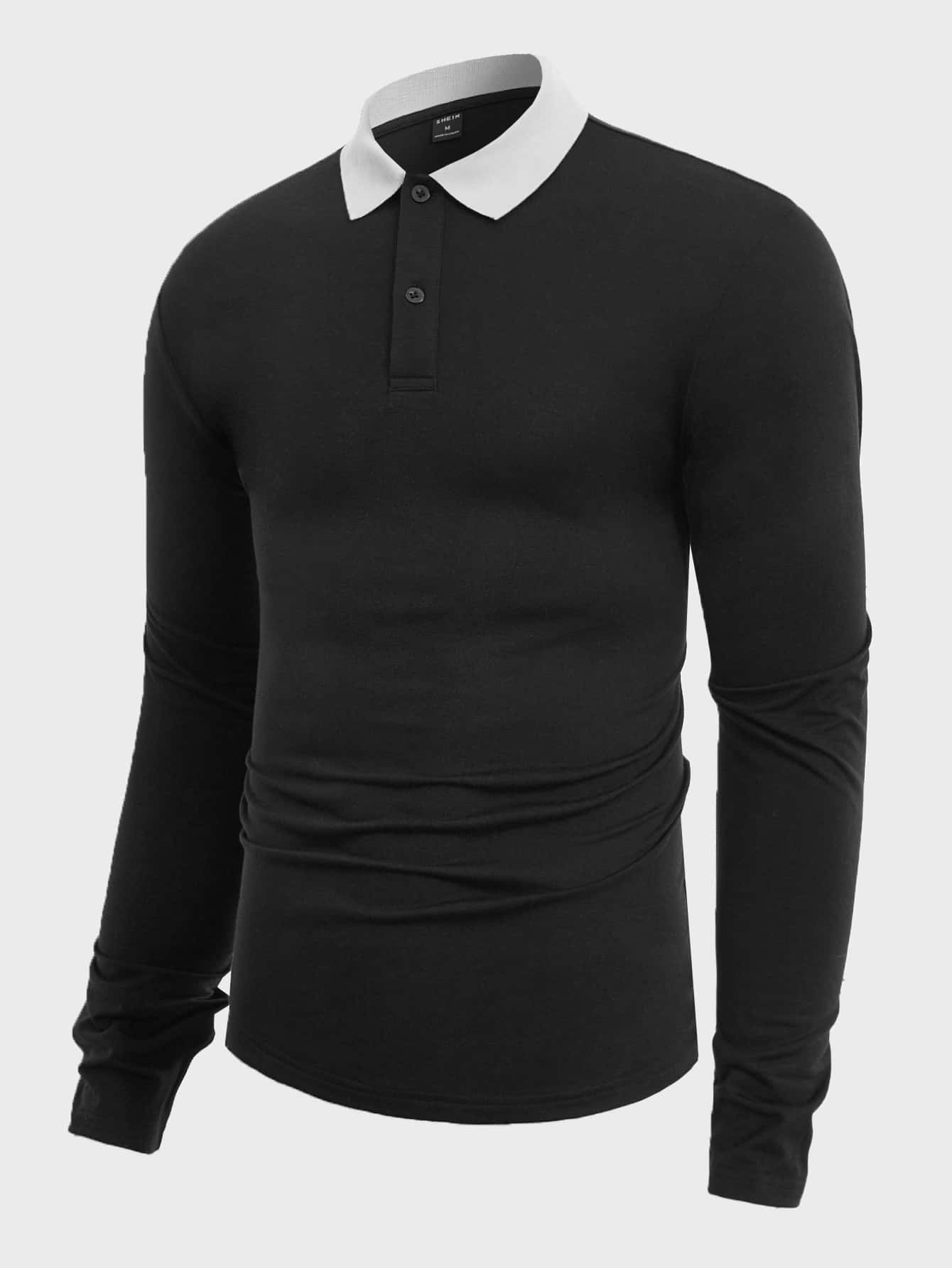Manfinity Men Contrast Collar Polo Shirt - Black - View 1