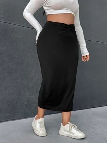 SHEIN Essnce Falda unicolor fruncido - Negro - Ver 3