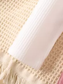 SHEIN Vintaside Kids Young Girl Ruffle Trim Tee & Cartoon Embroidery Overall Jumpsuit & Bag - Multicolor - View 6