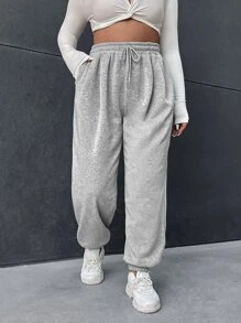 SHEIN EZwear Plus Drawstring Waist Slant Pocket Sweatpants