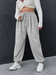 SHEIN EZwear Plus Drawstring Waist Slant Pocket Sweatpants