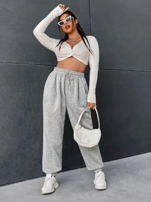 SHEIN EZwear Plus Drawstring Waist Slant Pocket Sweatpants