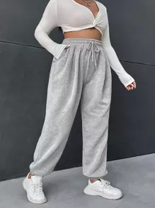 SHEIN EZwear Plus Drawstring Waist Slant Pocket Sweatpants