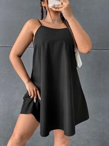 SHEIN EZwear Plus Solid Cami Dress - Black - View 5