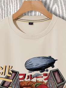 Manfinity Men Cartoon Graphic Sweatshirt With Joggers - Apricot - View 4