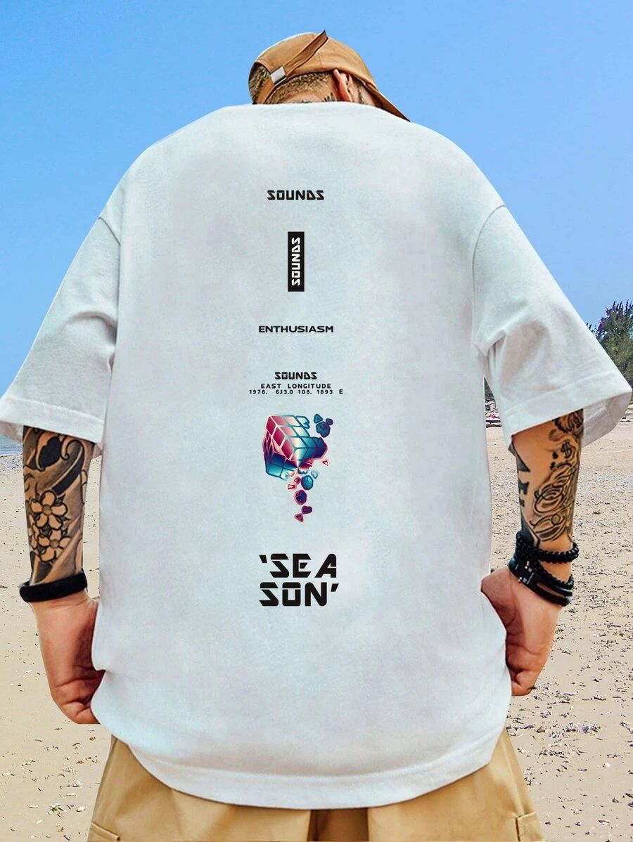 Manfinity Roghcode Men Letter Graphic Drop Shoulder Tee - White - View 1