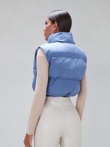 SHEIN BAE Abrigo chaleco acolchado bajo con cordón cremallera - Neblina azul - Ver 2