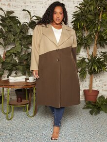 SHEIN CURVE+ Plus Two Tone Lapel Neck Overcoat - Multicolor - View 5