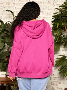 SHEIN CURVE+ Plus Letter Graphic Drop Shoulder Drawstring Hoodie - Pink - View 4
