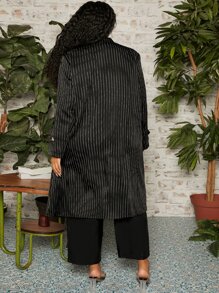 SHEIN CURVE+ Plus Striped Double Breasted Blazer - Black - View 3