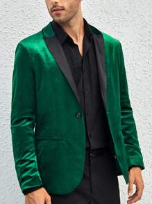 Manfinity Men Contrast Shawl Collar Velvet Blazer - Green - View 1