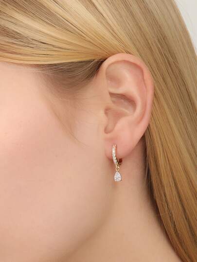 Hihho Copper Zirconia Plated With 16k Gold Thickness 0.03μm Simple Teardrop-Shaped Earrings Drop Earrings