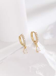 Hihho 铜锆石镀16k金厚度0.03μm简约泪珠形耳环耳坠