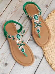 WRCVS Dép xăng đan nữ màu trắng đính đá, đế bằng chống trượt, kiểu dáng chữ T trong suốt, gợi cảm, thích hợp cho tiệc cưới, đi biển, du lịch, mùa xuân hè. - màu xanh lá - Xem 7