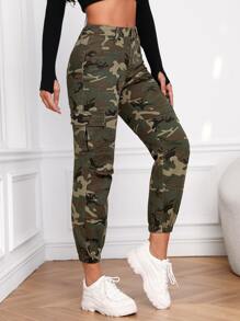 Camo Print Flap Pocket Cargo Jeans - Multicolor - View 3