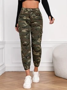 Camo Print Flap Pocket Cargo Jeans - Multicolor - View 6