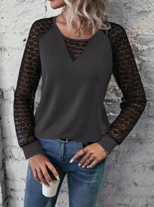 Contrast Lace Raglan Sleeve Top