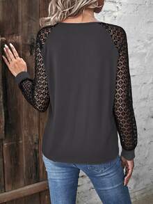 Contrast Lace Raglan Sleeve Top