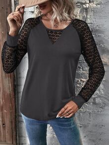 Contrast Lace Raglan Sleeve Top